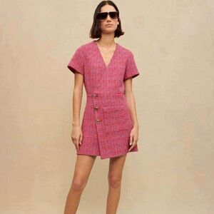 Stylish Pink Tweed Mini Dress